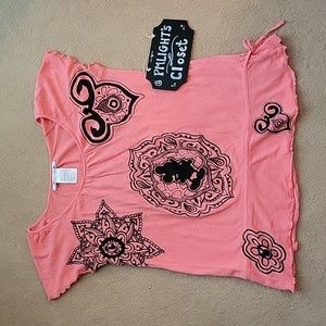Walt Disney World Disneyland Coral Pink Black Top Mickey Mouse XL Mandala
